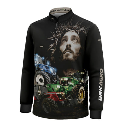 Camisa Infantil Agro Brk Trator Jesus Preta com Proteção Solar UV50+ - Brk Agro
