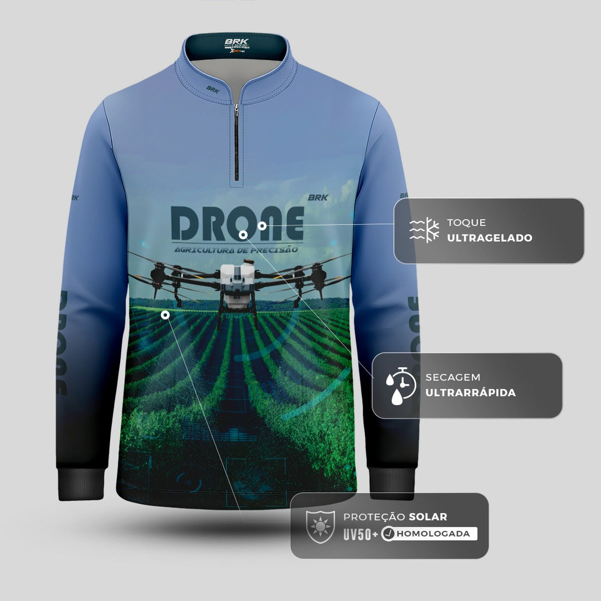 Camisa Infantil Agro Brk Drone Pulverizador com Proteção Solar UV50+ - Brk Agro