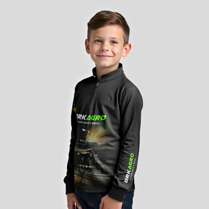 Camisa Infantil Agro Brk Preta Colheitadeira com Proteção Solar UV50+ - Brk Agro