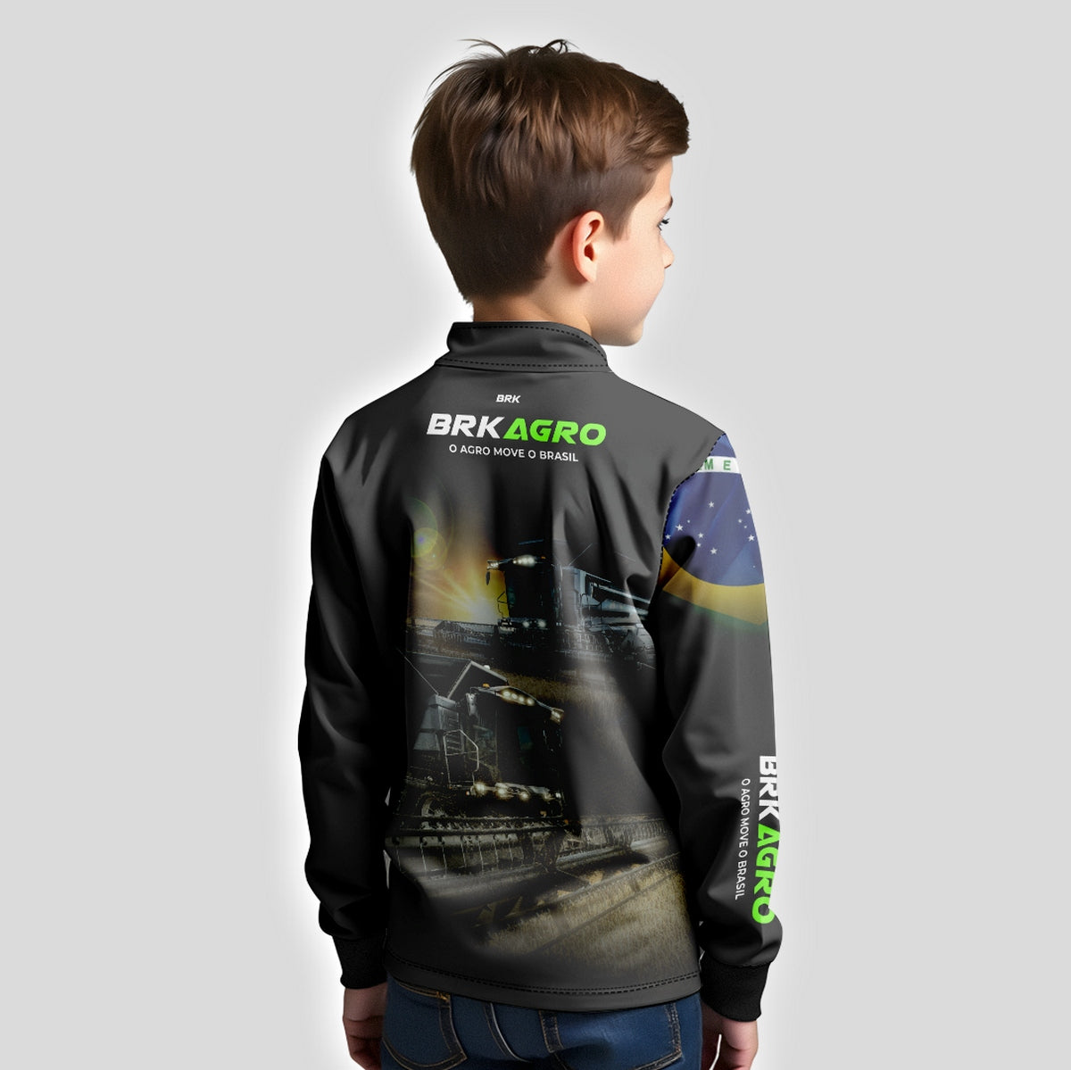 Camisa Infantil Agro Brk Preta Colheitadeira com Proteção Solar UV50+ - Brk Agro