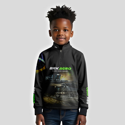 Camisa Infantil Agro Brk Preta Colheitadeira com Proteção Solar UV50+ - Brk Agro