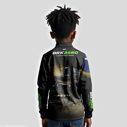 Camisa Infantil Agro Brk Preta Colheitadeira com Proteção Solar UV50+ - Brk Agro