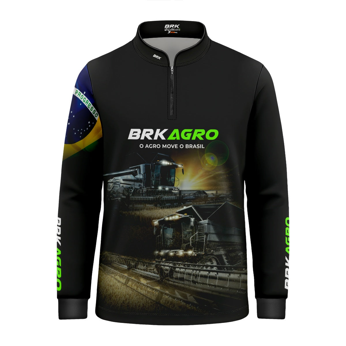 Camisa Infantil Agro Brk Preta Colheitadeira com Proteção Solar UV50+ - Brk Agro