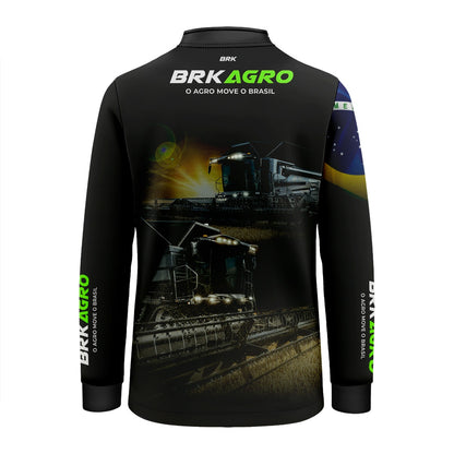 Camisa Infantil Agro Brk Preta Colheitadeira com Proteção Solar UV50+ - Brk Agro