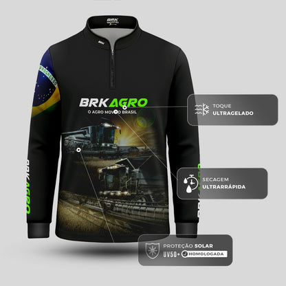 Camisa Infantil Agro Brk Preta Colheitadeira com Proteção Solar UV50+ - Brk Agro