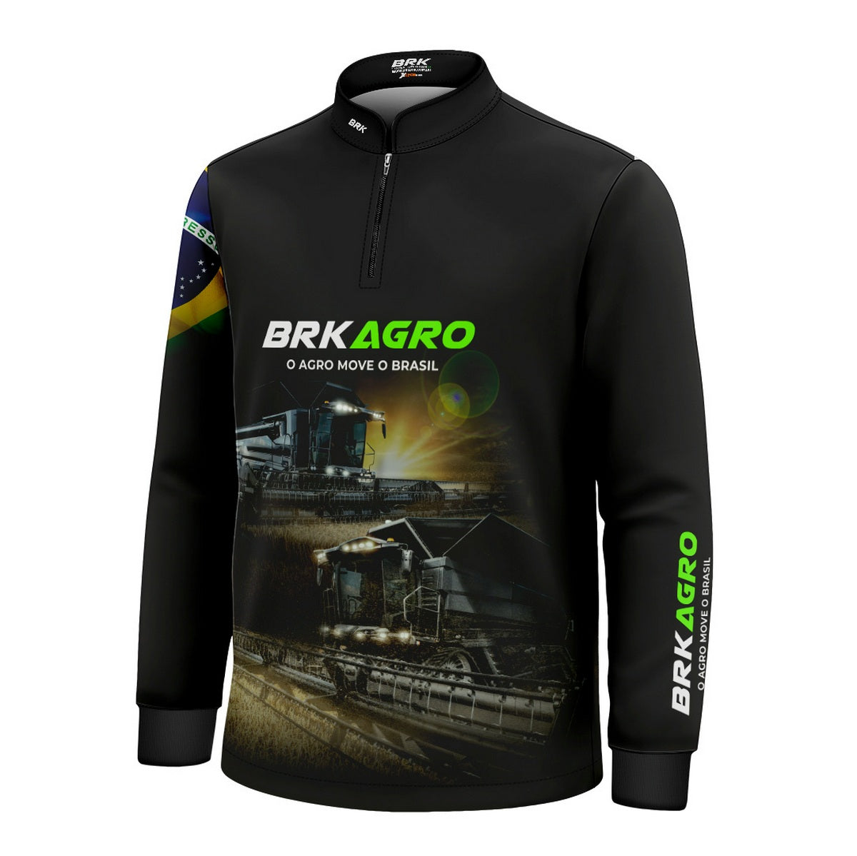 Camisa Infantil Agro Brk Preta Colheitadeira com Proteção Solar UV50+ - Brk Agro