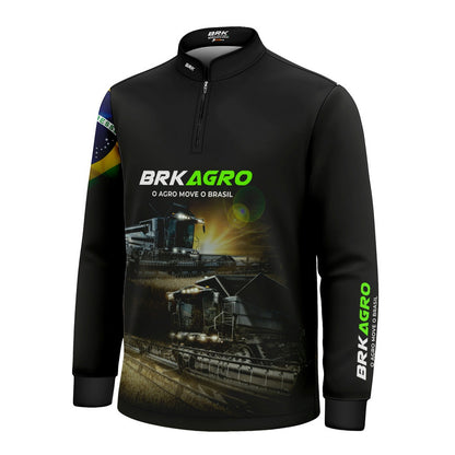 Camisa Infantil Agro Brk Preta Colheitadeira com Proteção Solar UV50+ - Brk Agro