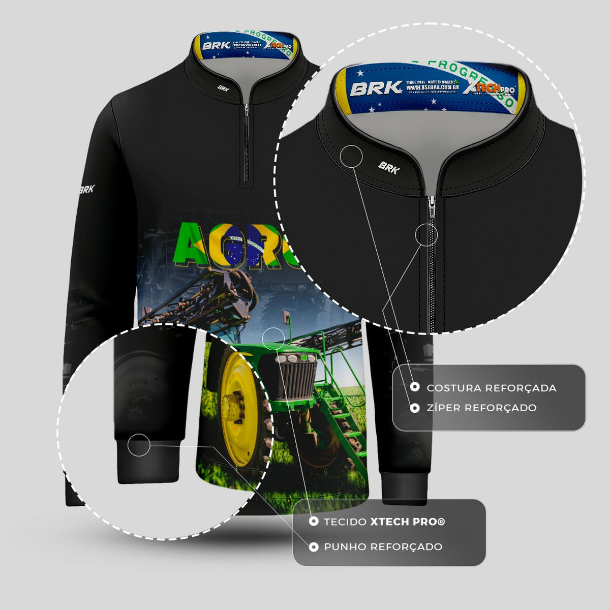 Camisa Brk Agro Infantil Preta Pulverizador Proteção Solar UV50+ - Brk Agro