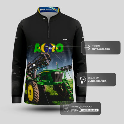Camisa Brk Agro Infantil Preta Pulverizador Proteção Solar UV50+ - Brk Agro