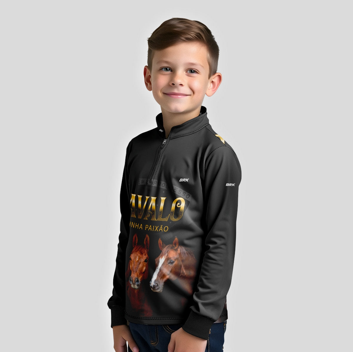Camisa Infantil Agro Brk Paixão por Cavalos com Proteção Solar UV50+ - Brk Agro