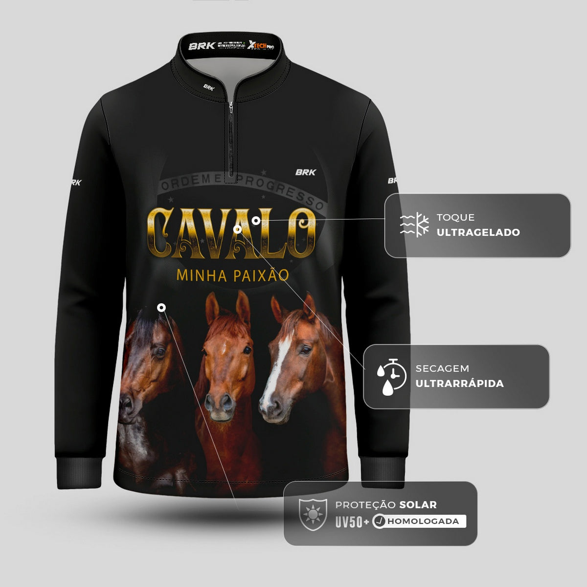 Camisa Infantil Agro Brk Paixão por Cavalos com Proteção Solar UV50+ - Brk Agro