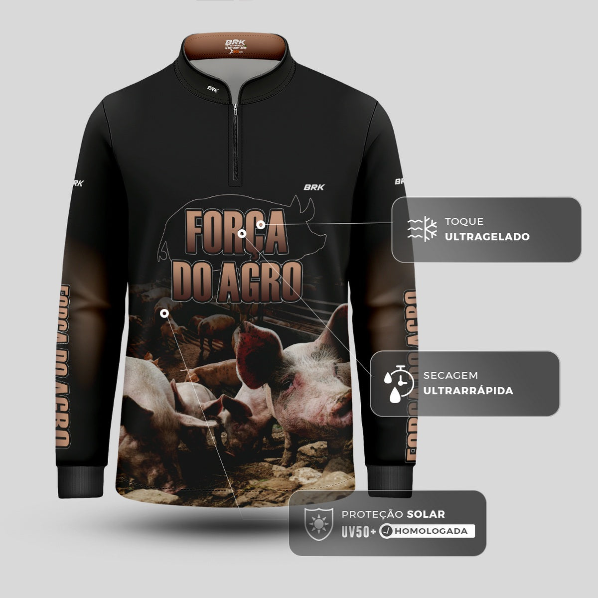 Camisa Brk Agro Suíno cultura UV50+ - Brk Agro