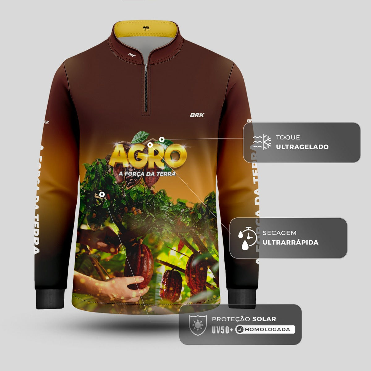 Camisa Infantil Agro Brk Cultivo de Cacau com UV50+ - Brk Agro