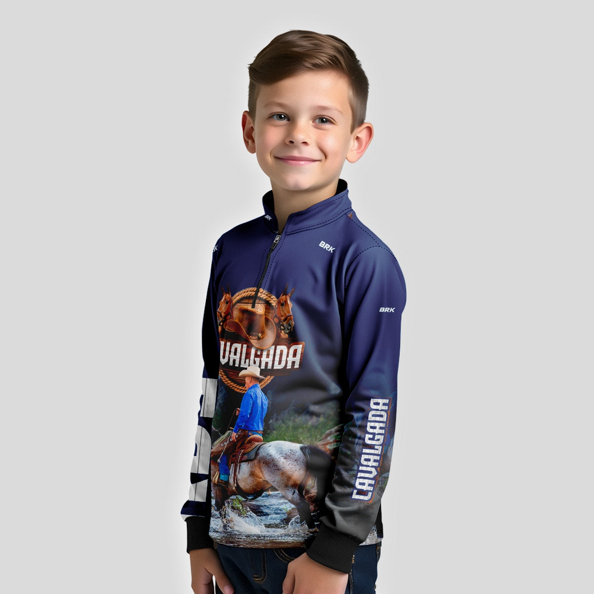 Camisa Infantil Agro Brk Cavalgada Azul com Proteção Solar UV50+ - Brk Agro