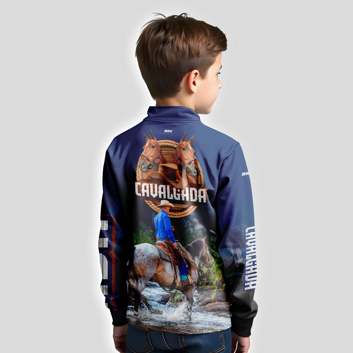 Camisa Infantil Agro Brk Cavalgada Azul com Proteção Solar UV50+ - Brk Agro