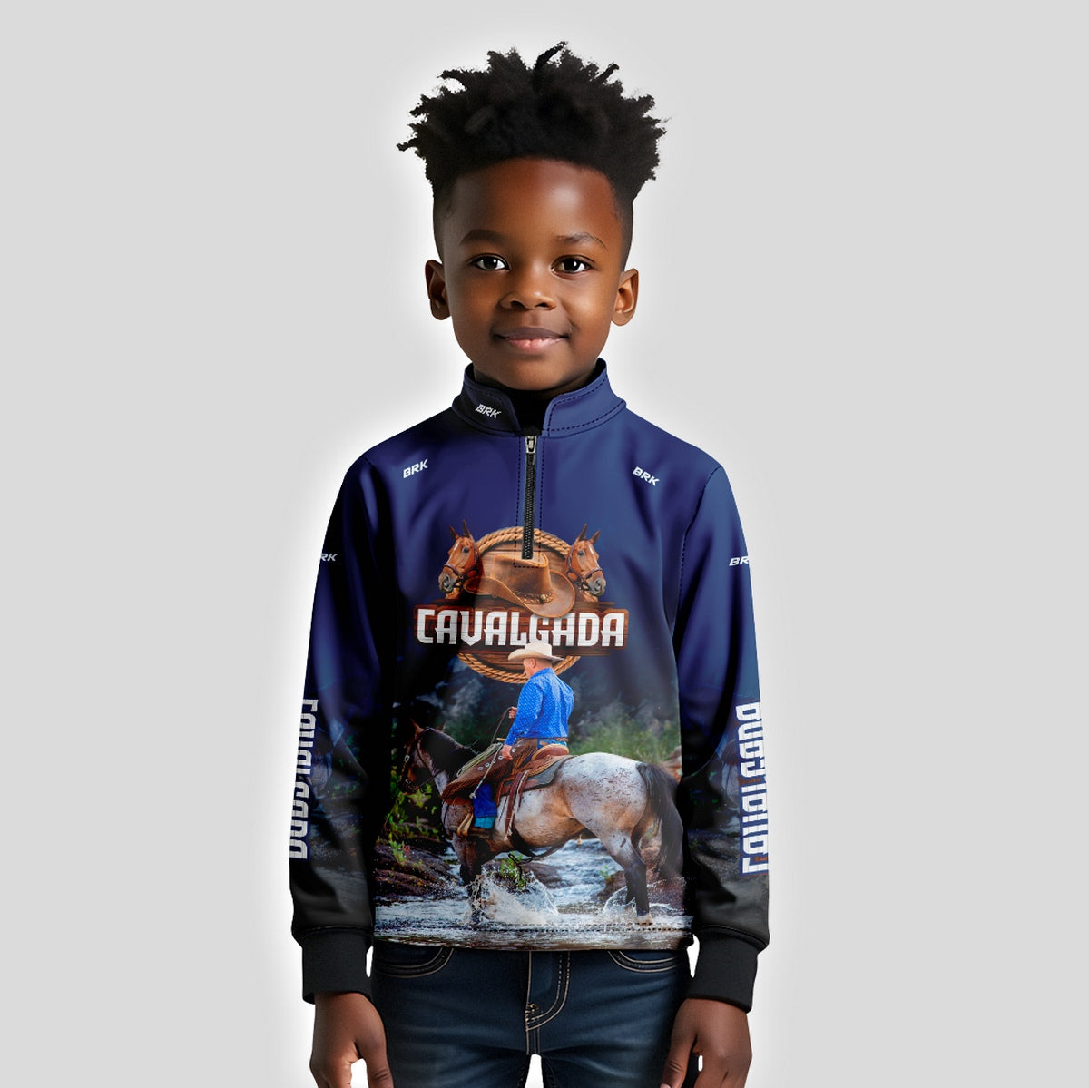 Camisa Infantil Agro Brk Cavalgada Azul com Proteção Solar UV50+ - Brk Agro