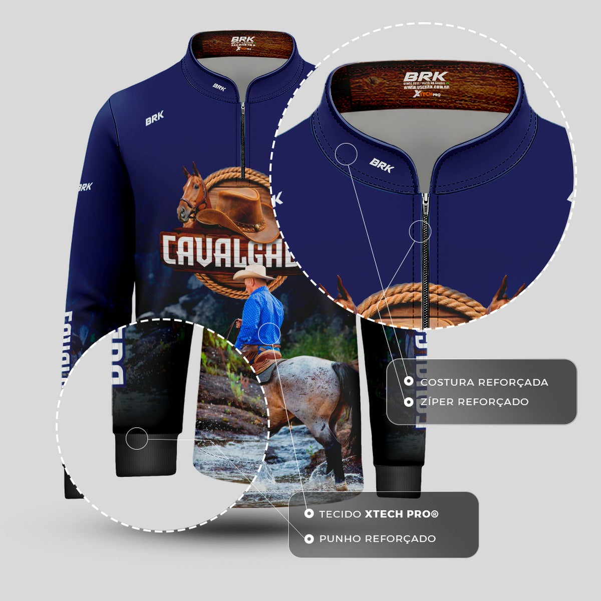 Camisa Infantil Agro Brk Cavalgada Azul com Proteção Solar UV50+ - Brk Agro