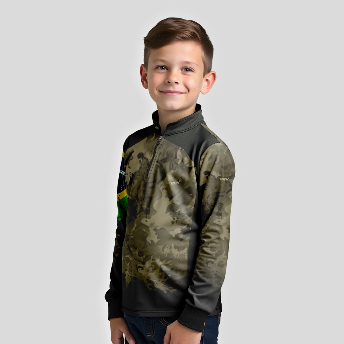 Camisa Agro Infantil Brk Camuflada Bandeira do Brasil com Proteção Solar UV50+ - Brk Agro