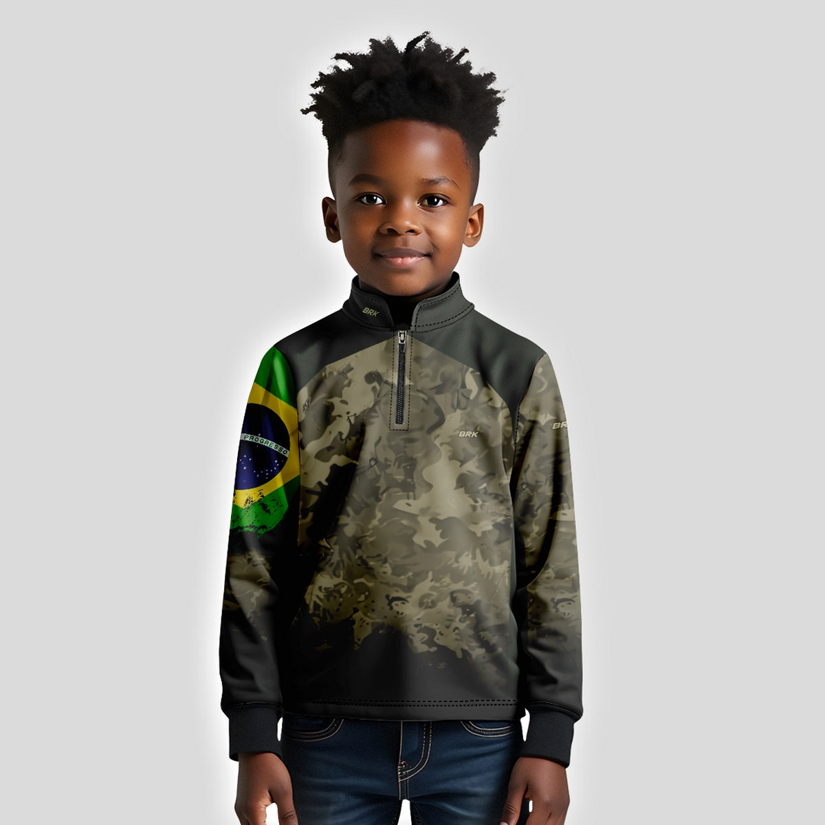 Camisa Agro Infantil Brk Camuflada Bandeira do Brasil com Proteção Solar UV50+ - Brk Agro