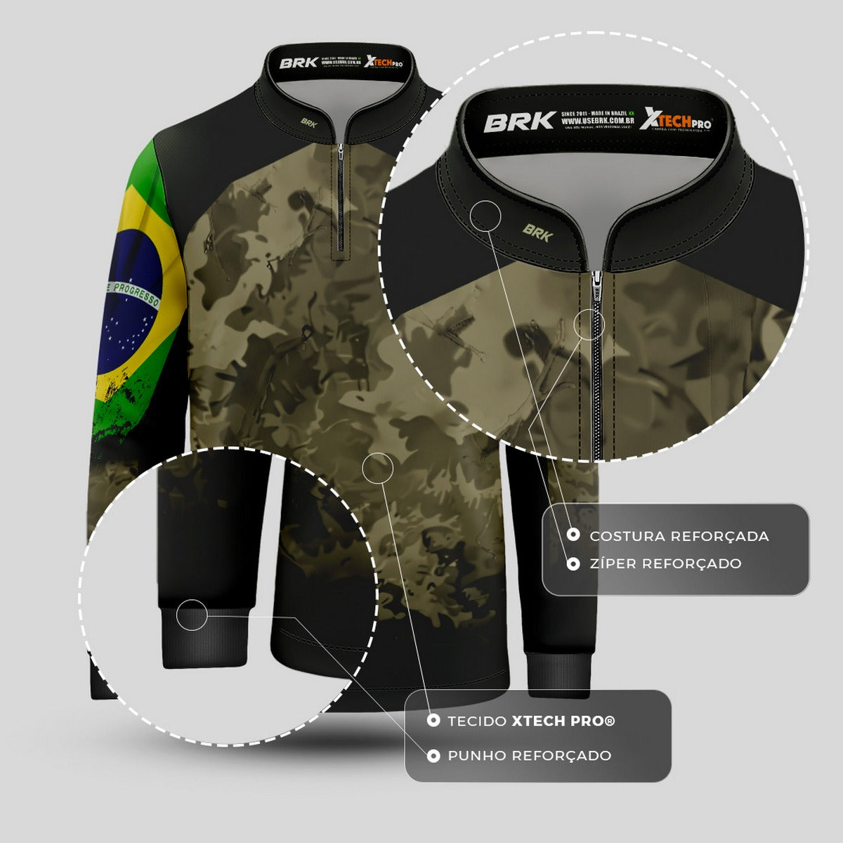 Camisa Agro Infantil Brk Camuflada Bandeira do Brasil com Proteção Solar UV50+ - Brk Agro