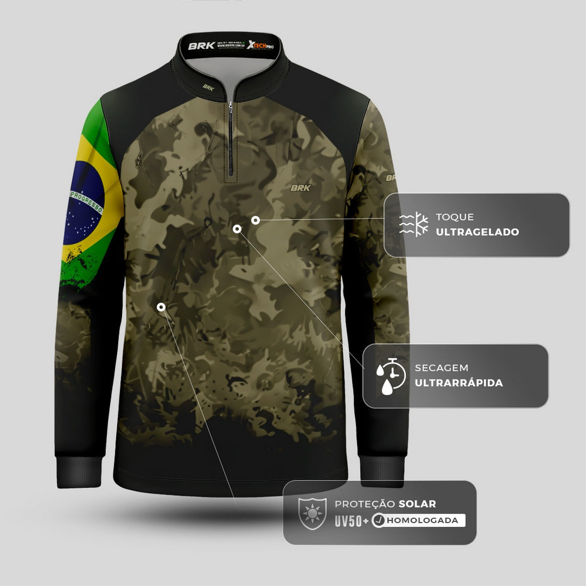 Camisa Agro Infantil Brk Camuflada Bandeira do Brasil com Proteção Solar UV50+ - Brk Agro