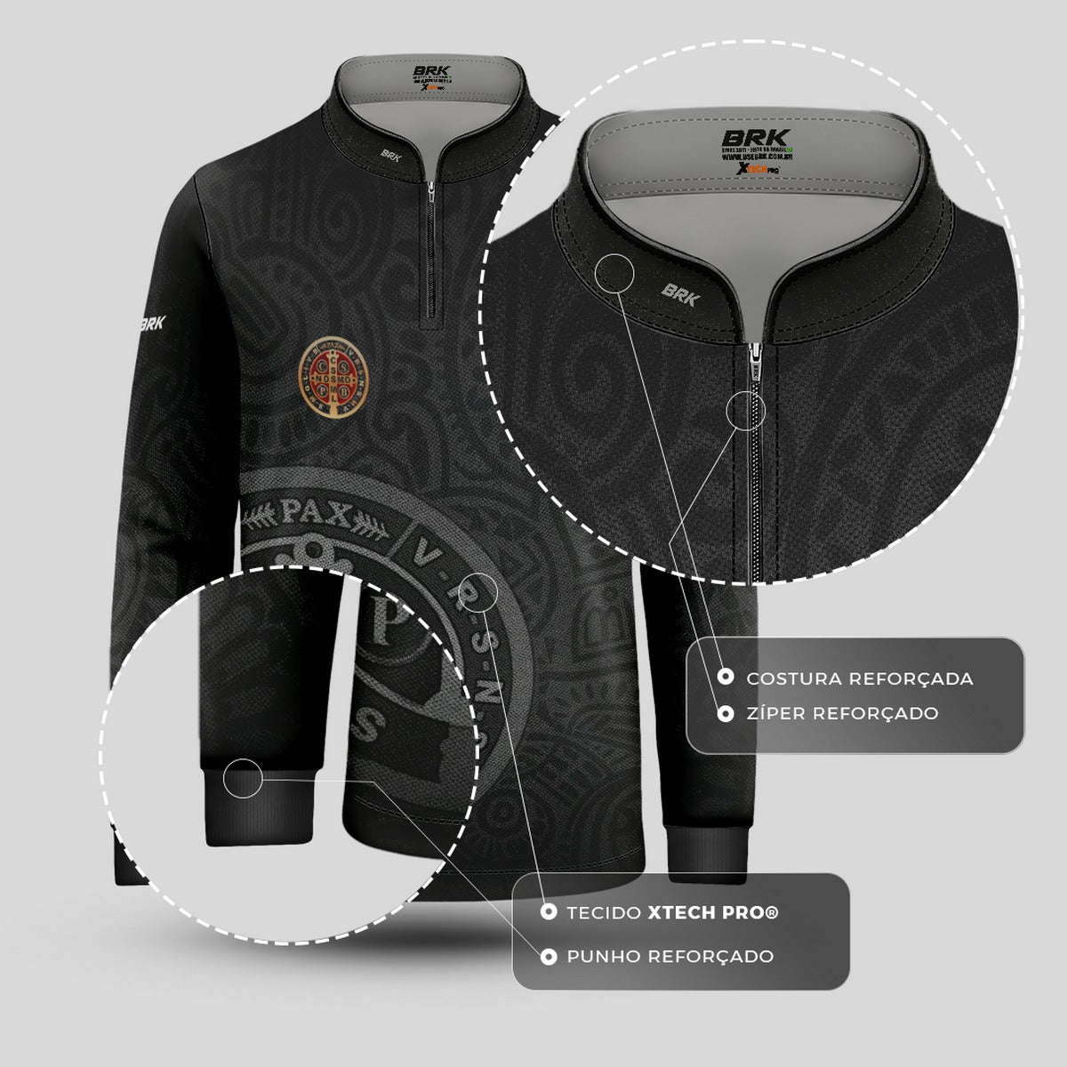 Camisa Infantil Agro Brk São Bento Dourado Preta com Proteção Solar UV50+ - Brk Agro