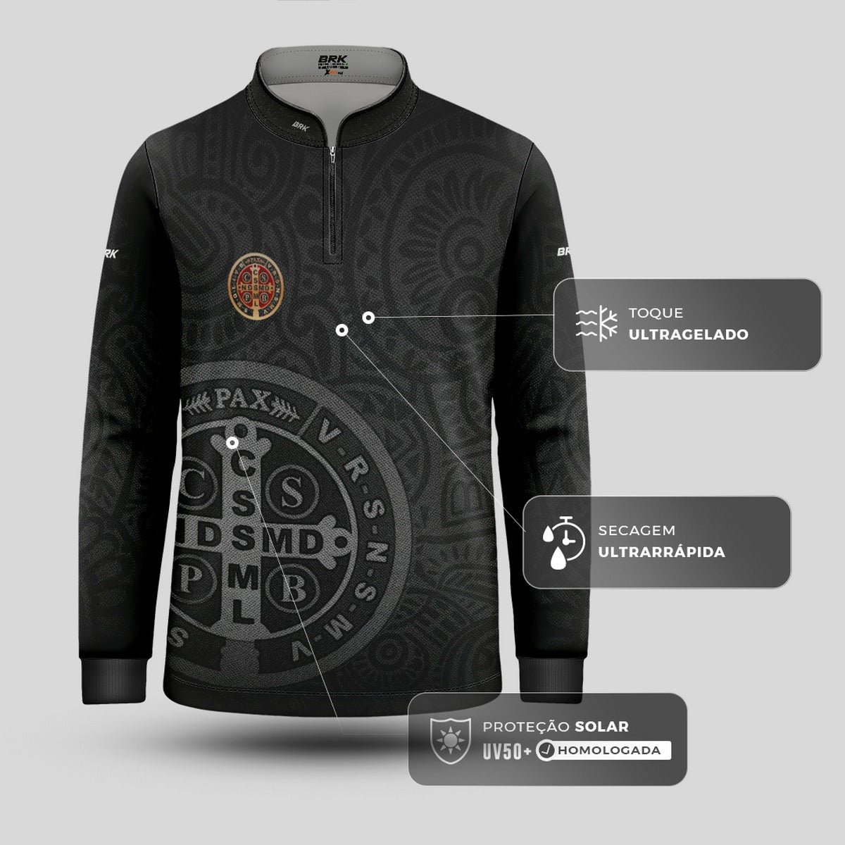 Camisa Infantil Agro Brk São Bento Dourado Preta com Proteção Solar UV50+ - Brk Agro