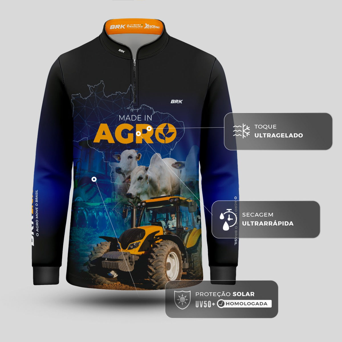 Camisa Infantil Agro Brk Made in Agro Pecuária com Proteção Solar UV50+ - Brk Agro
