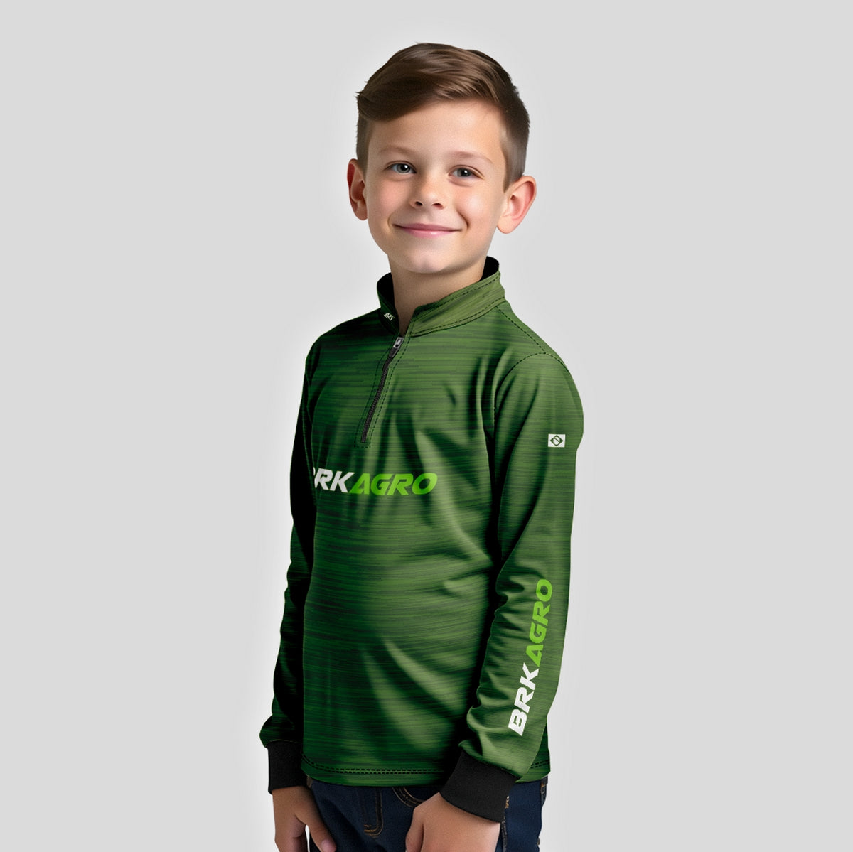 Camisa Agro Infantil Brk Mescla Verde com Proteção Solar UV50+ - Brk Agro