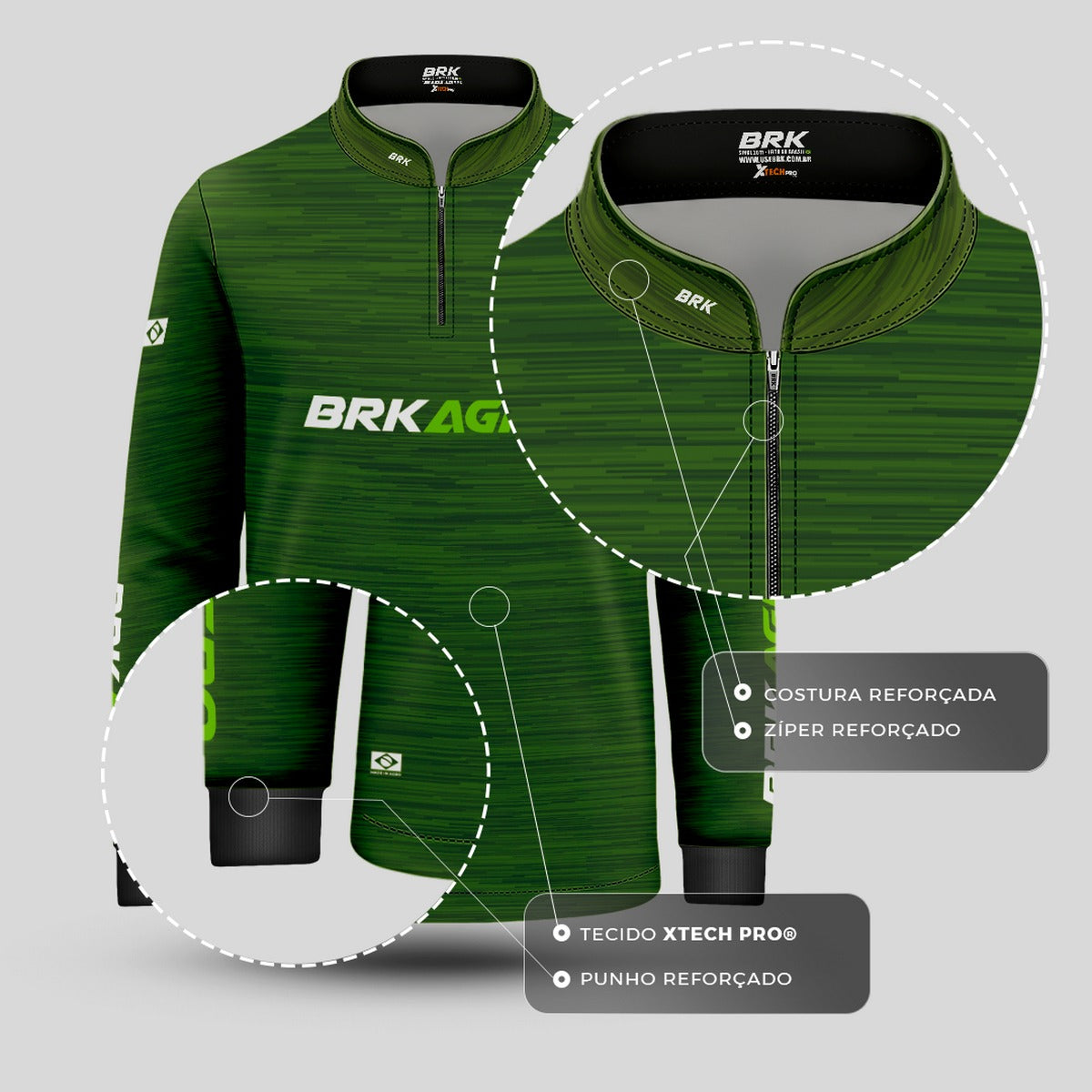 Camisa Agro Infantil Brk Mescla Verde com Proteção Solar UV50+ - Brk Agro