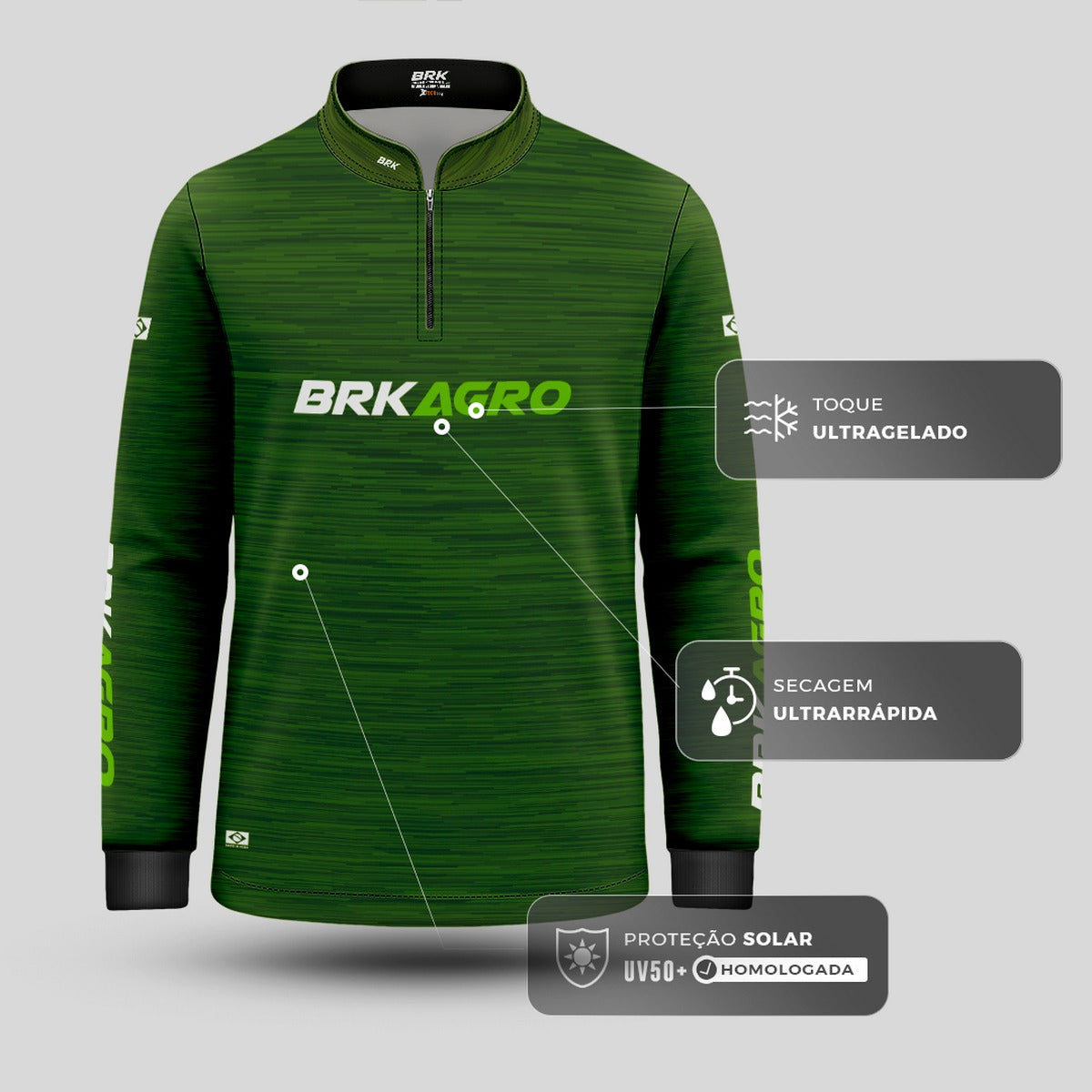 Camisa Agro Infantil Brk Mescla Verde com Proteção Solar UV50+ - Brk Agro