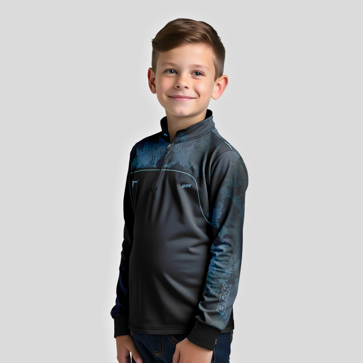 Camisa Agro Infantil Brk Camo Long Horn Brasil Azul com Proteção Solar UV50+ - Brk Agro