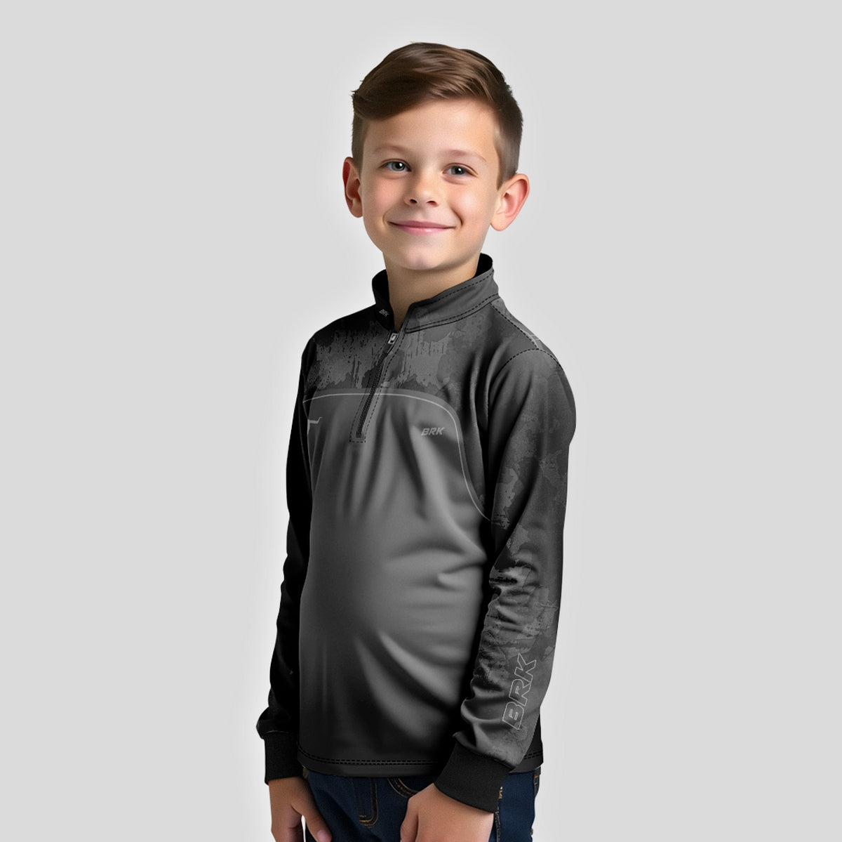 Camisa Agro Infantil Brk Camo Long Horn Brasil Cinza com Proteção Solar UV50+ - Brk Agro