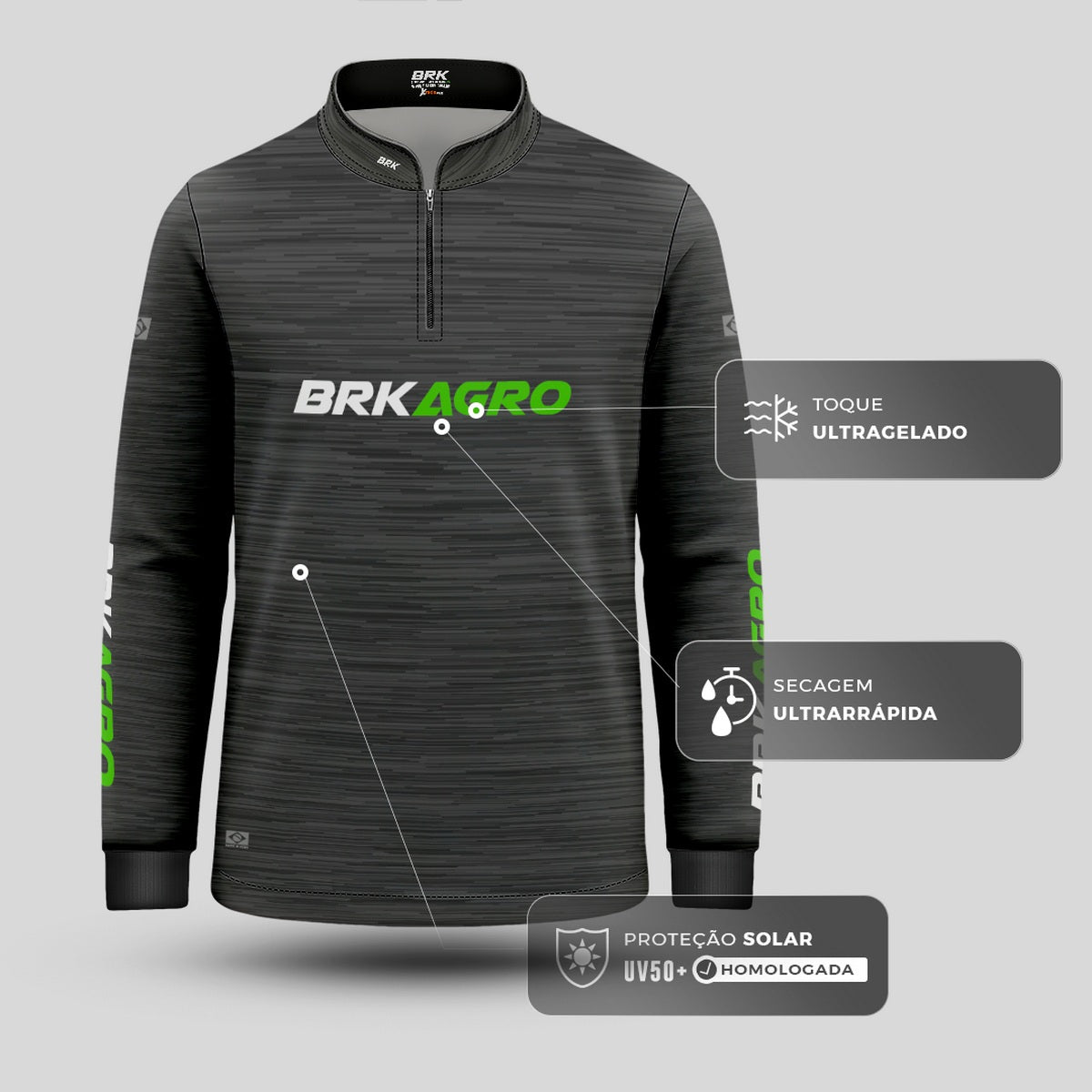 Camisa Agro Infantil Brk Mescla Cinza com Proteção Solar UV50+ - Brk Agro