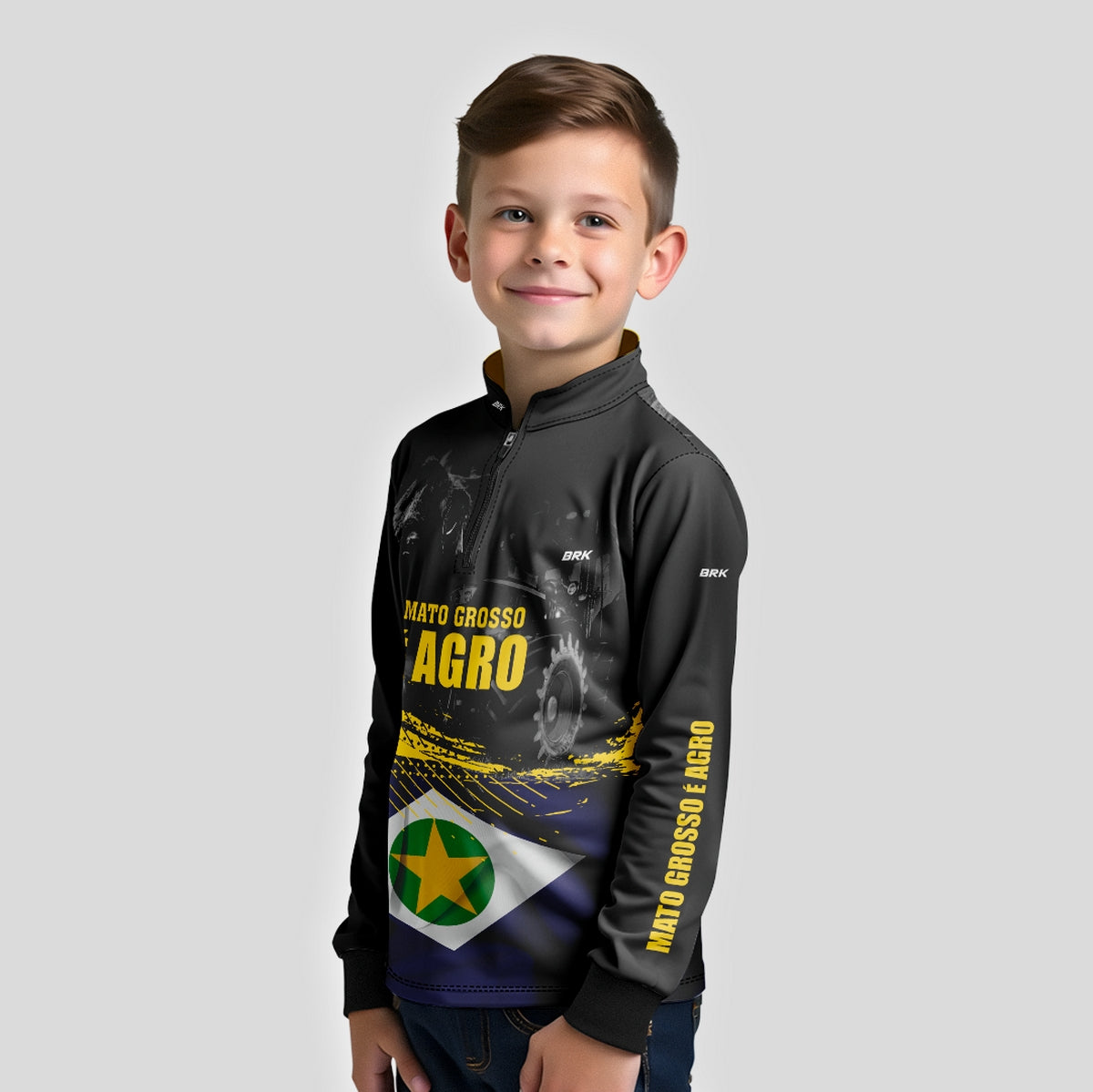 Camisa Brk Agro Infantil Bandeira Mato Grosso com Proteção Solar UV50+ - Brk Agro
