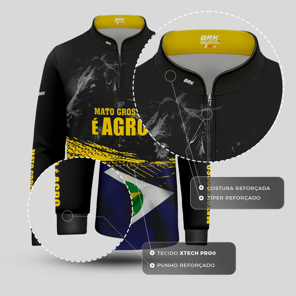 Camisa Brk Agro Infantil Bandeira Mato Grosso com Proteção Solar UV50+ - Brk Agro