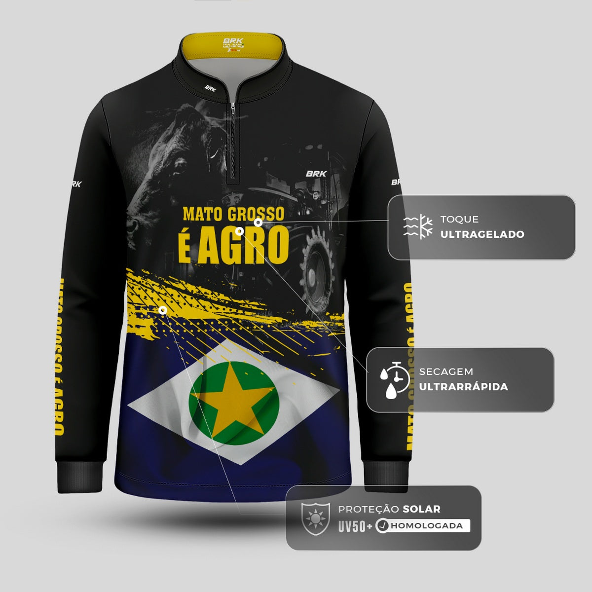 Camisa Brk Agro Infantil Bandeira Mato Grosso com Proteção Solar UV50+ - Brk Agro