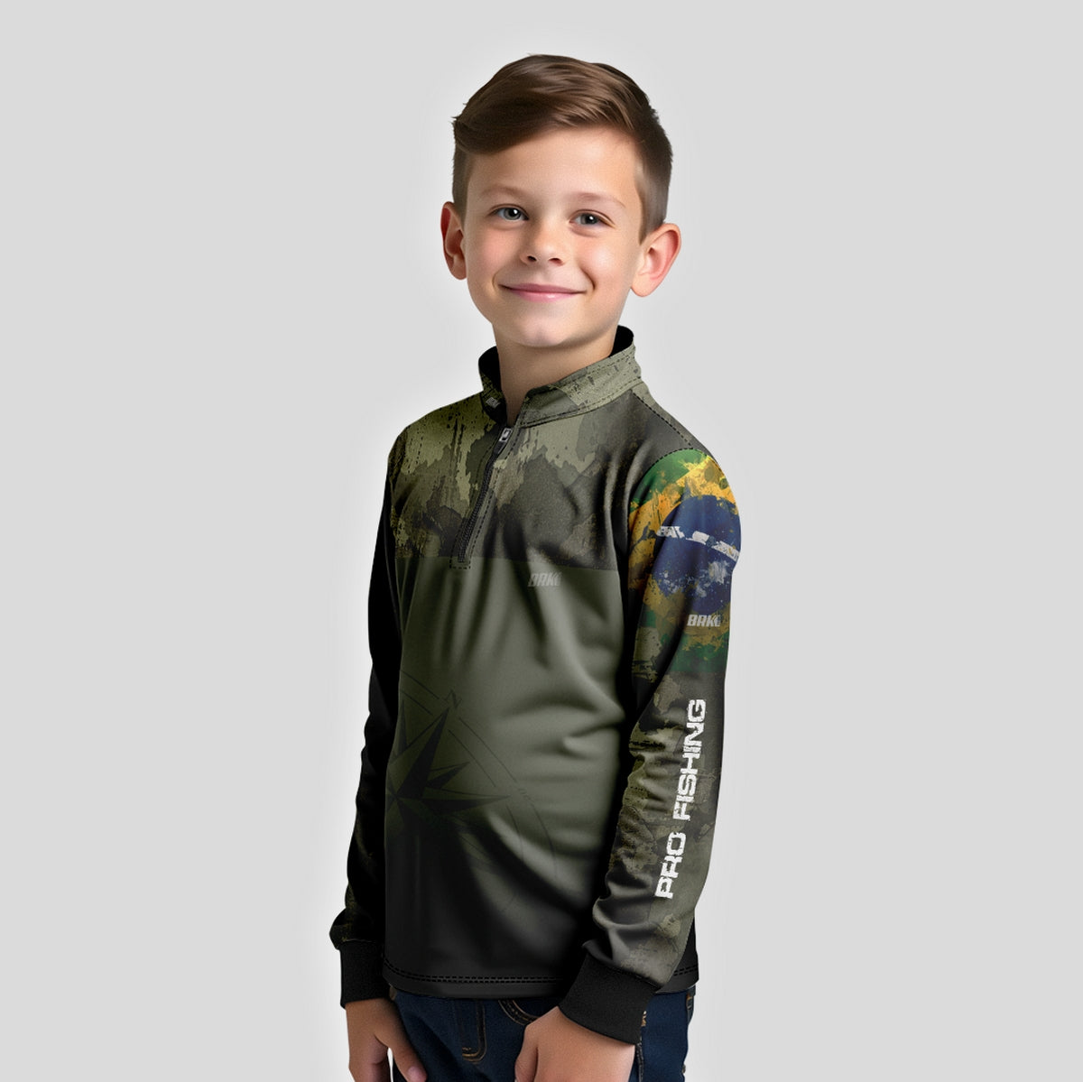 Camisa Infantil  Agro Brk Bussola Brasil Camuflada com Proteção Solar UV50+ - Brk Agro