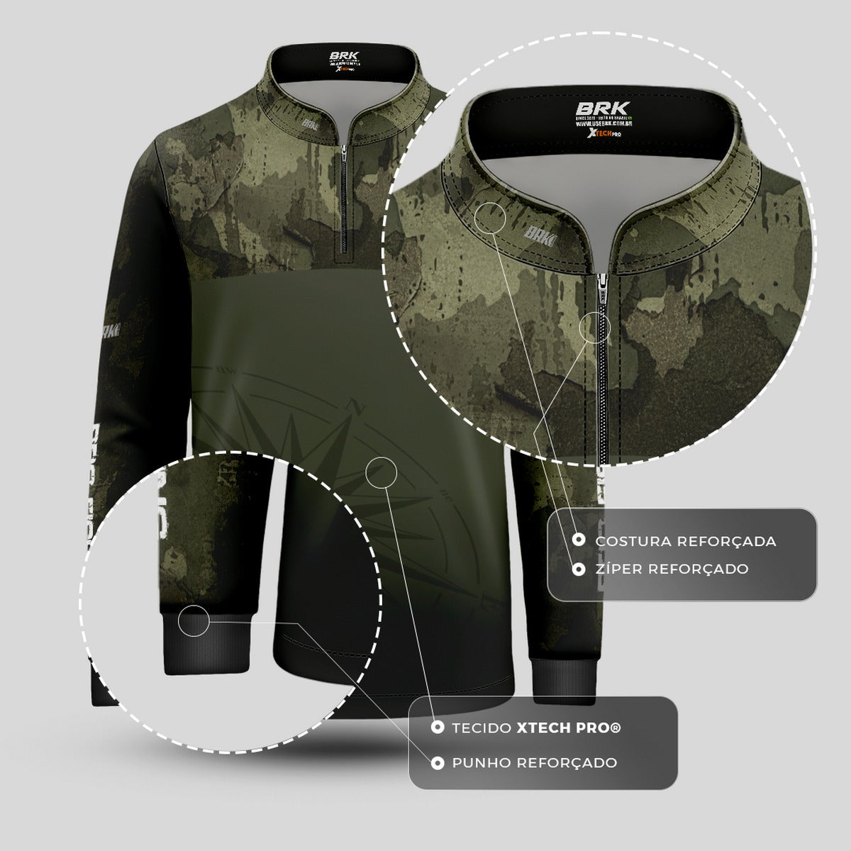 Camisa Infantil  Agro Brk Bussola Brasil Camuflada com Proteção Solar UV50+ - Brk Agro