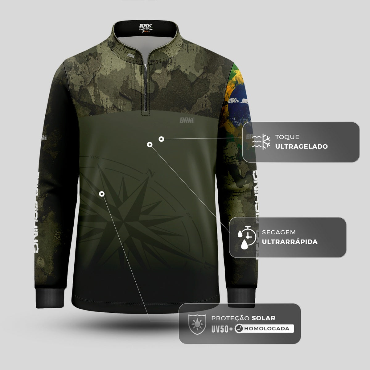 Camisa Infantil  Agro Brk Bussola Brasil Camuflada com Proteção Solar UV50+ - Brk Agro