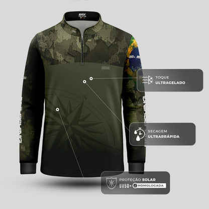 Camisa Infantil  Agro Brk Bussola Brasil Camuflada com Proteção Solar UV50+ - Brk Agro