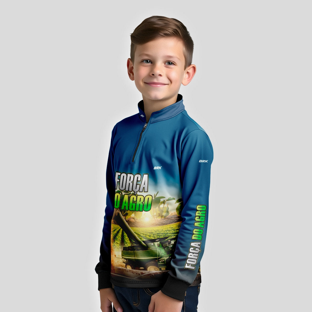 Camisa Agro Infantil Brk Força do Agro Colheitadeira Soja com Proteção UV50+ - Brk Agro