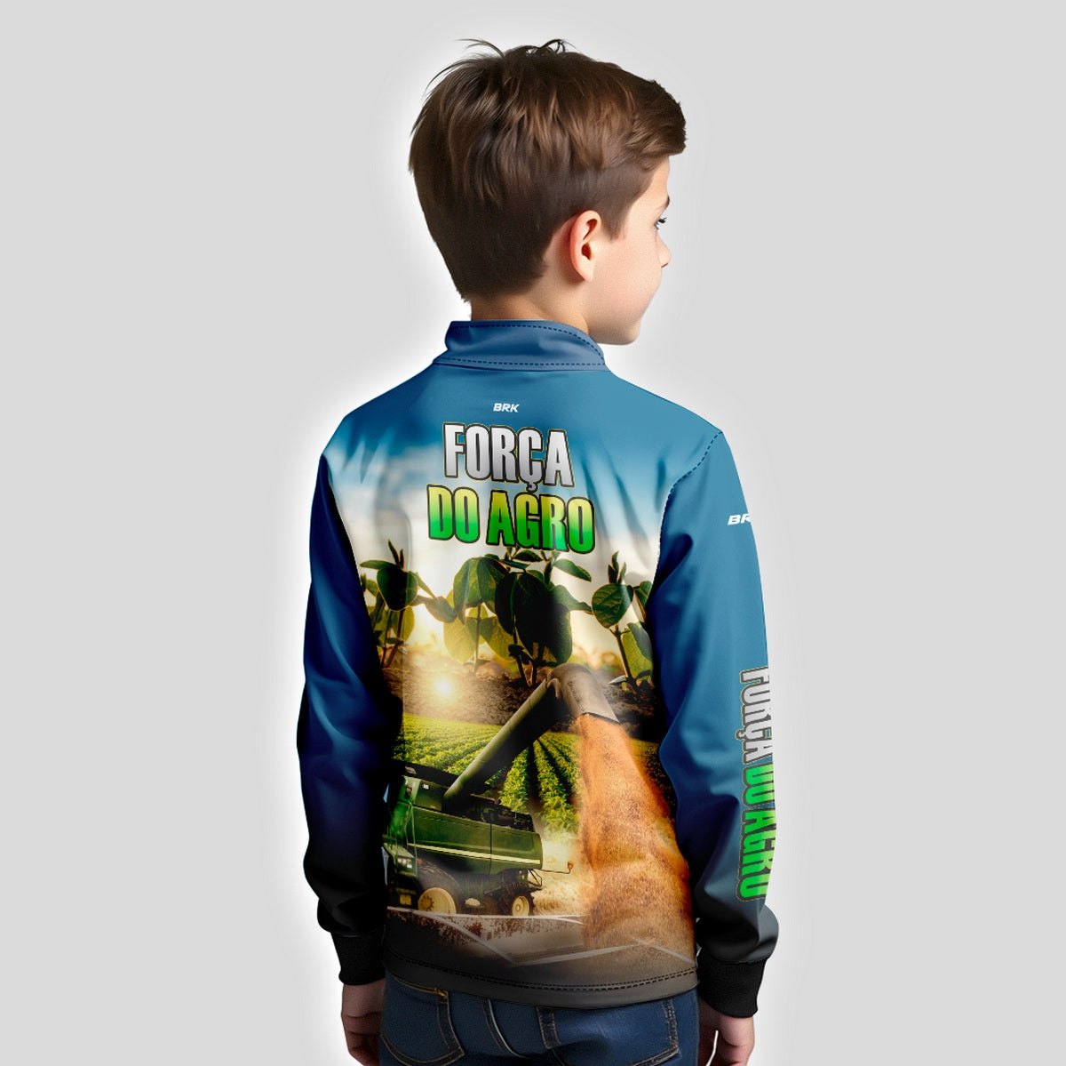 Camisa Agro Infantil Brk Força do Agro Colheitadeira Soja com Proteção UV50+ - Brk Agro