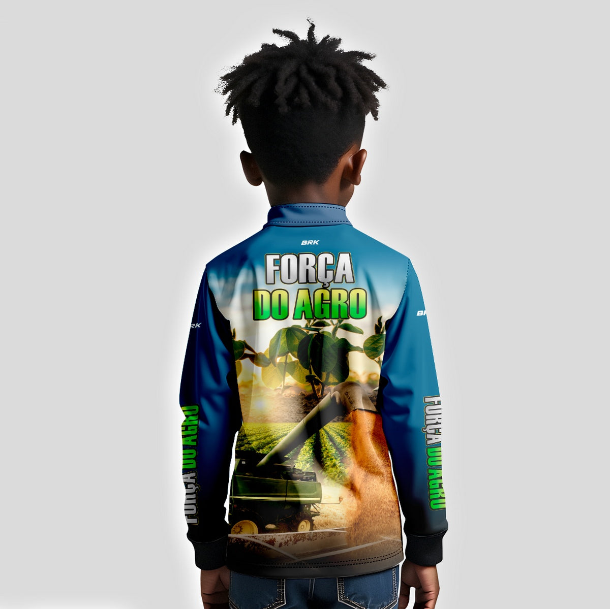 Camisa Agro Infantil Brk Força do Agro Colheitadeira Soja com Proteção UV50+ - Brk Agro