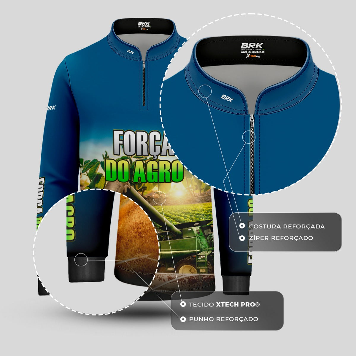 Camisa Agro Infantil Brk Força do Agro Colheitadeira Soja com Proteção UV50+ - Brk Agro