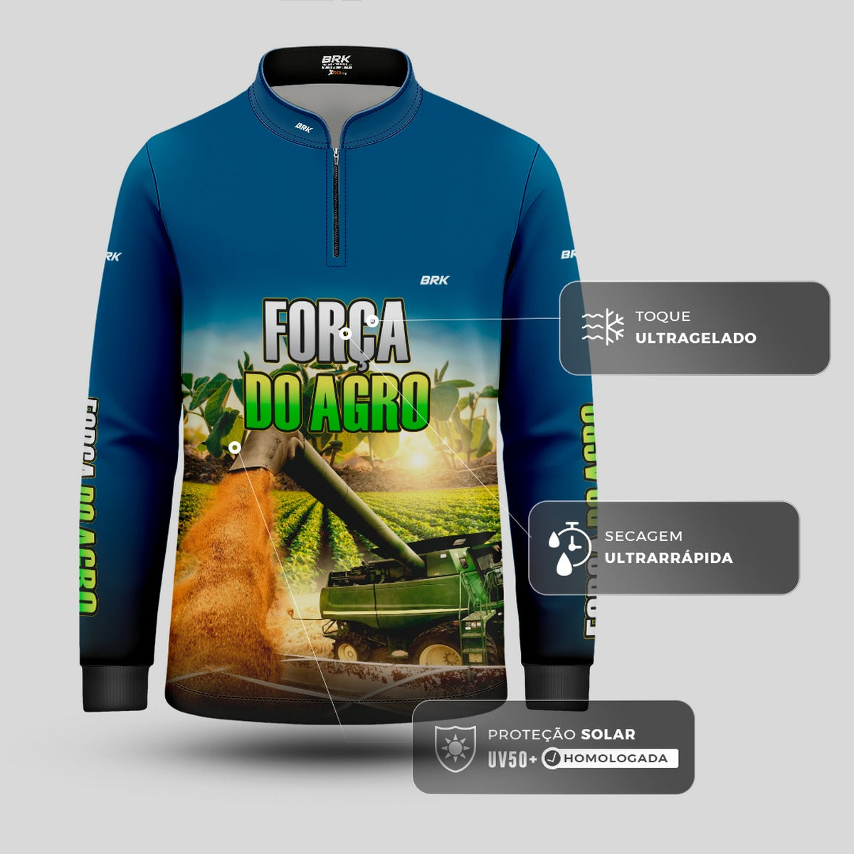 Camisa Agro Infantil Brk Força do Agro Colheitadeira Soja com Proteção UV50+ - Brk Agro