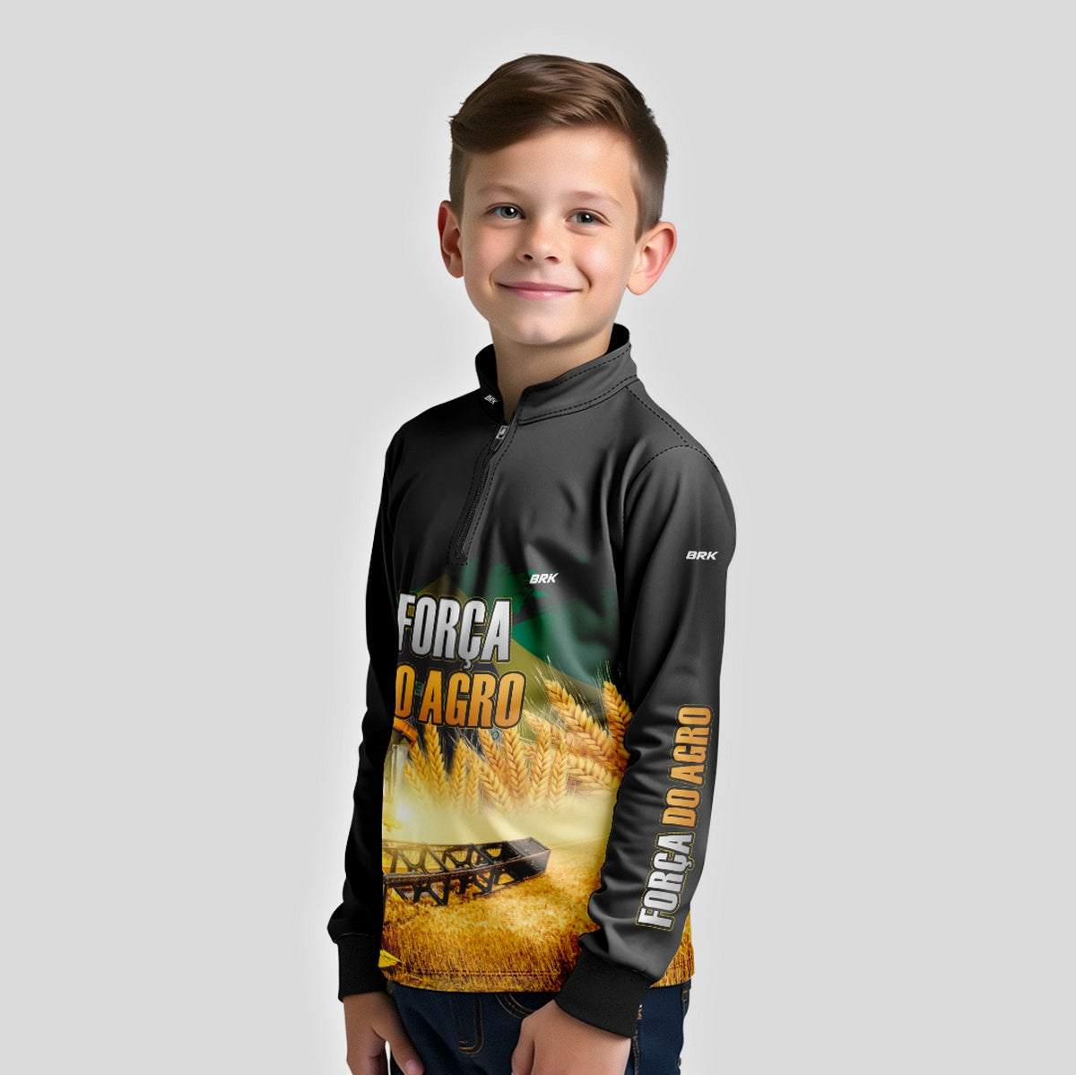 Camisa Infantil Agro Brk Força do Agro Colheitadeira com Proteção UV50+ - Brk Agro