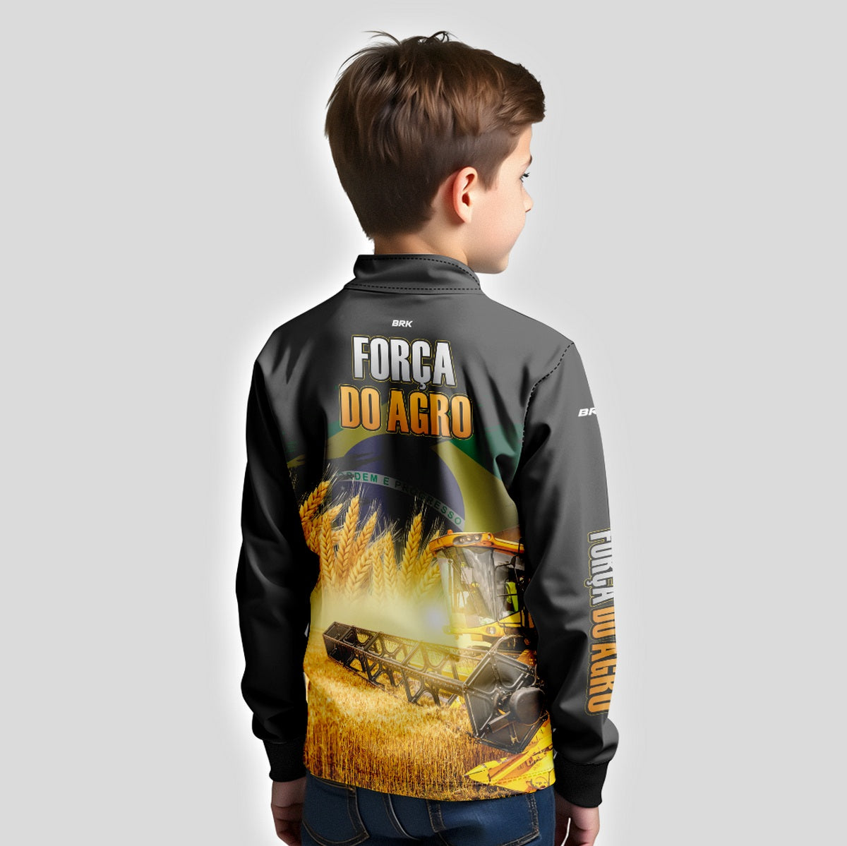 Camisa Infantil Agro Brk Força do Agro Colheitadeira com Proteção UV50+ - Brk Agro