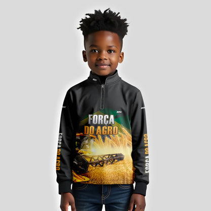 Camisa Infantil Agro Brk Força do Agro Colheitadeira com Proteção UV50+ - Brk Agro