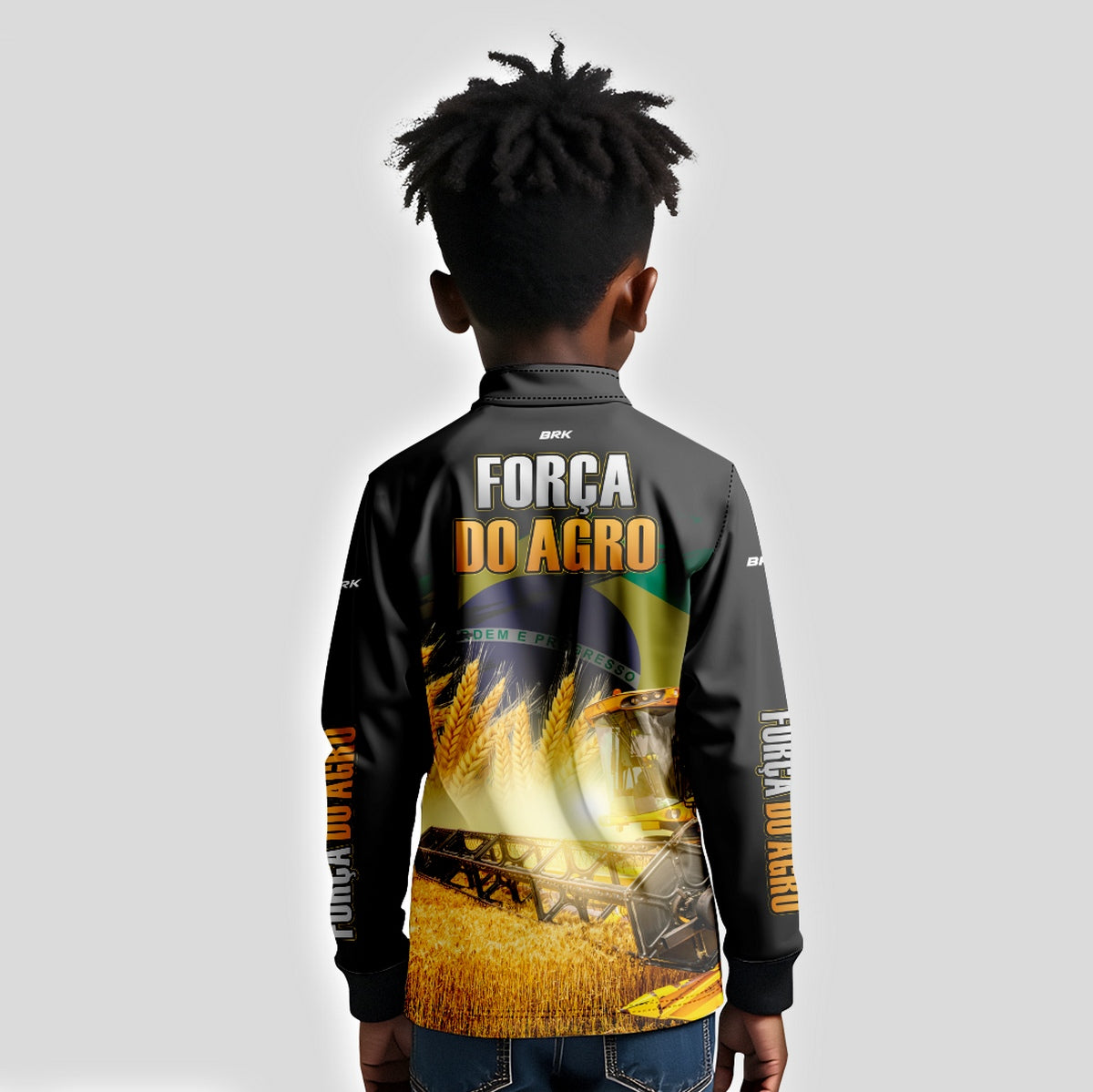 Camisa Infantil Agro Brk Força do Agro Colheitadeira com Proteção UV50+ - Brk Agro